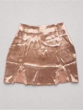 Women's Blush Pink Satin Lace-Trim Mini Skirt